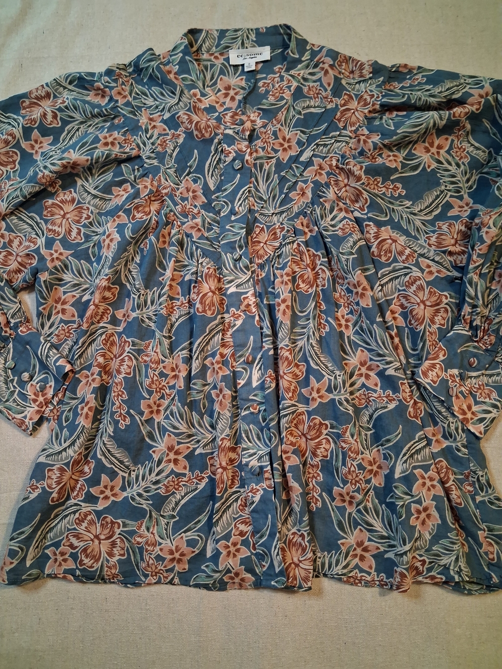 ee:some Blue Floral Button-Front Peasant Top Women's Size Small